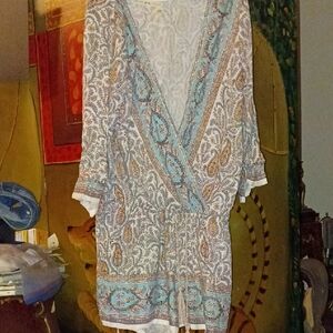 Adorable Chelsea & Violet Paisley Blouse in Blue and Cream